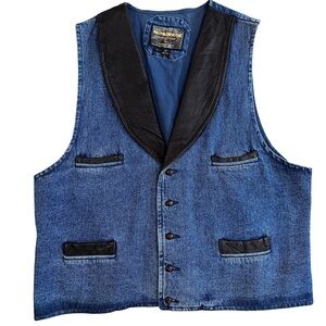 Pioneer Wear | Bunkhouse Collection | Denim Vest | Leather Trim